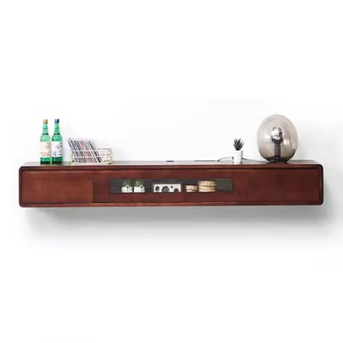Solid Wood Wall-mounted TV Cabinet Brown Floating TV Unit Storage TV Bench for Living Room Media Console(120CM/47.2IN)