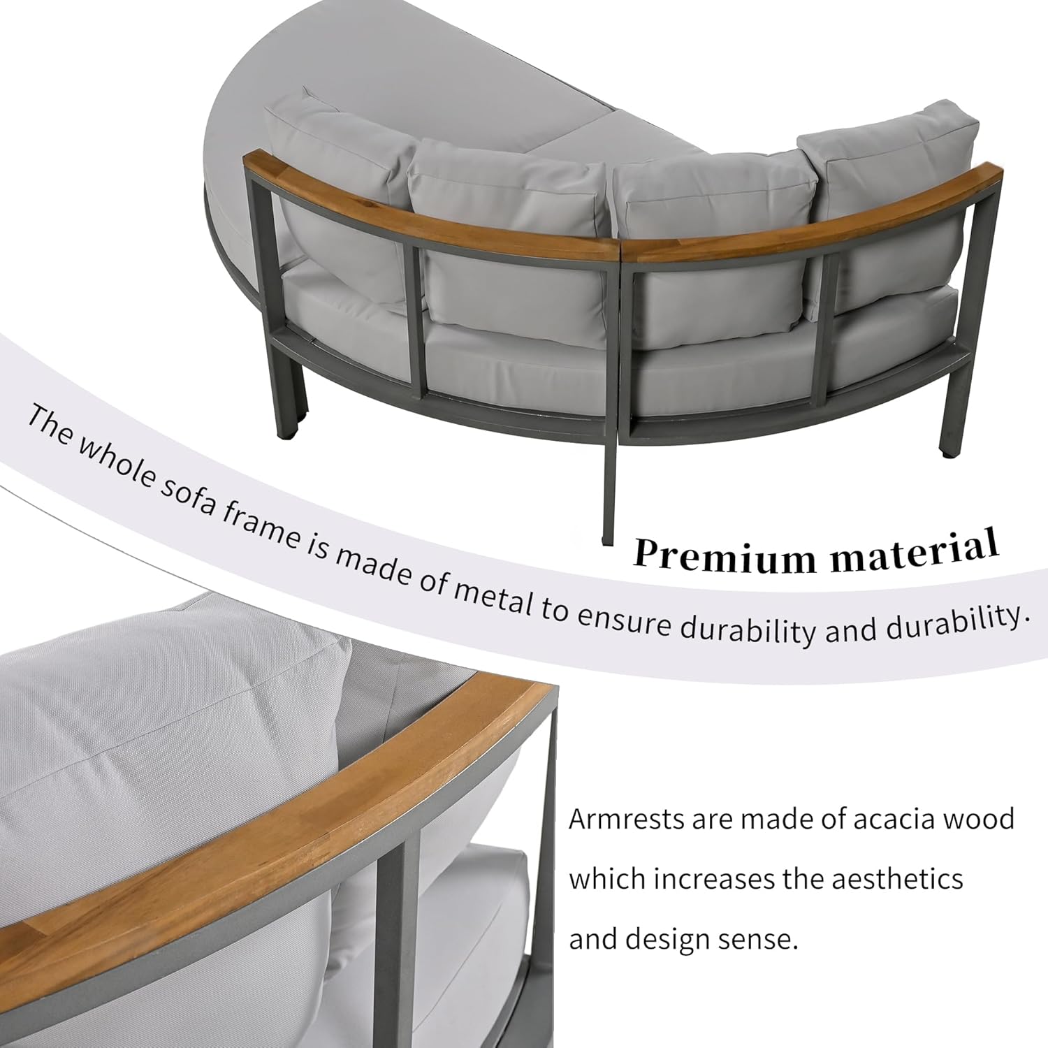 ROOMTEC Lounge Sofa Bed, U-style Sleeper Sofa Convertible Futon Couch for Outdoor Backyard,Living Room,Bedroom(Grey)