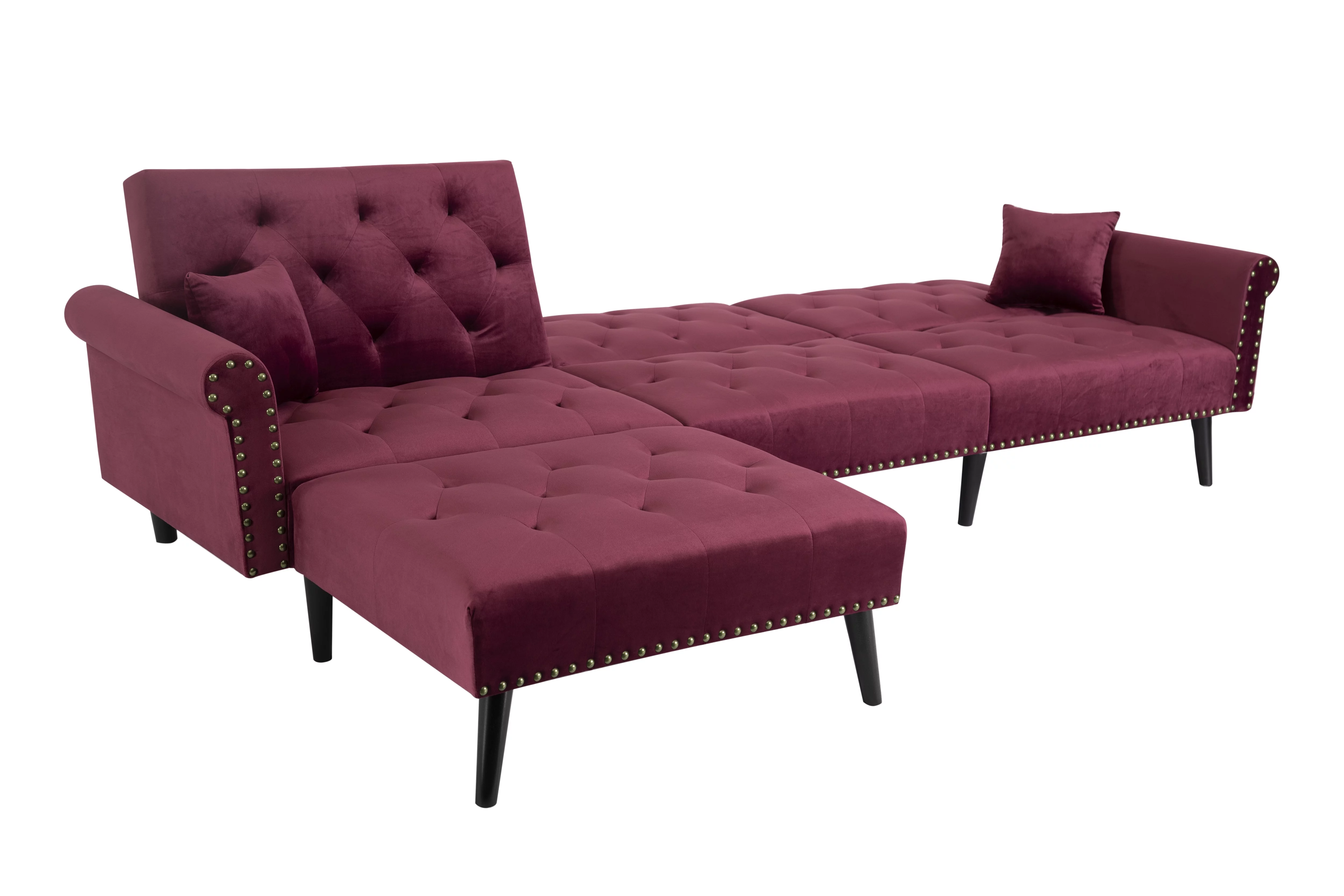 Convertible Sectional Sofa Bed - L-Shaped Reversible Reclining Velvet Sofa with 3 Seats and Pillows for Living Room Small Apartment Spaces Furniture Set