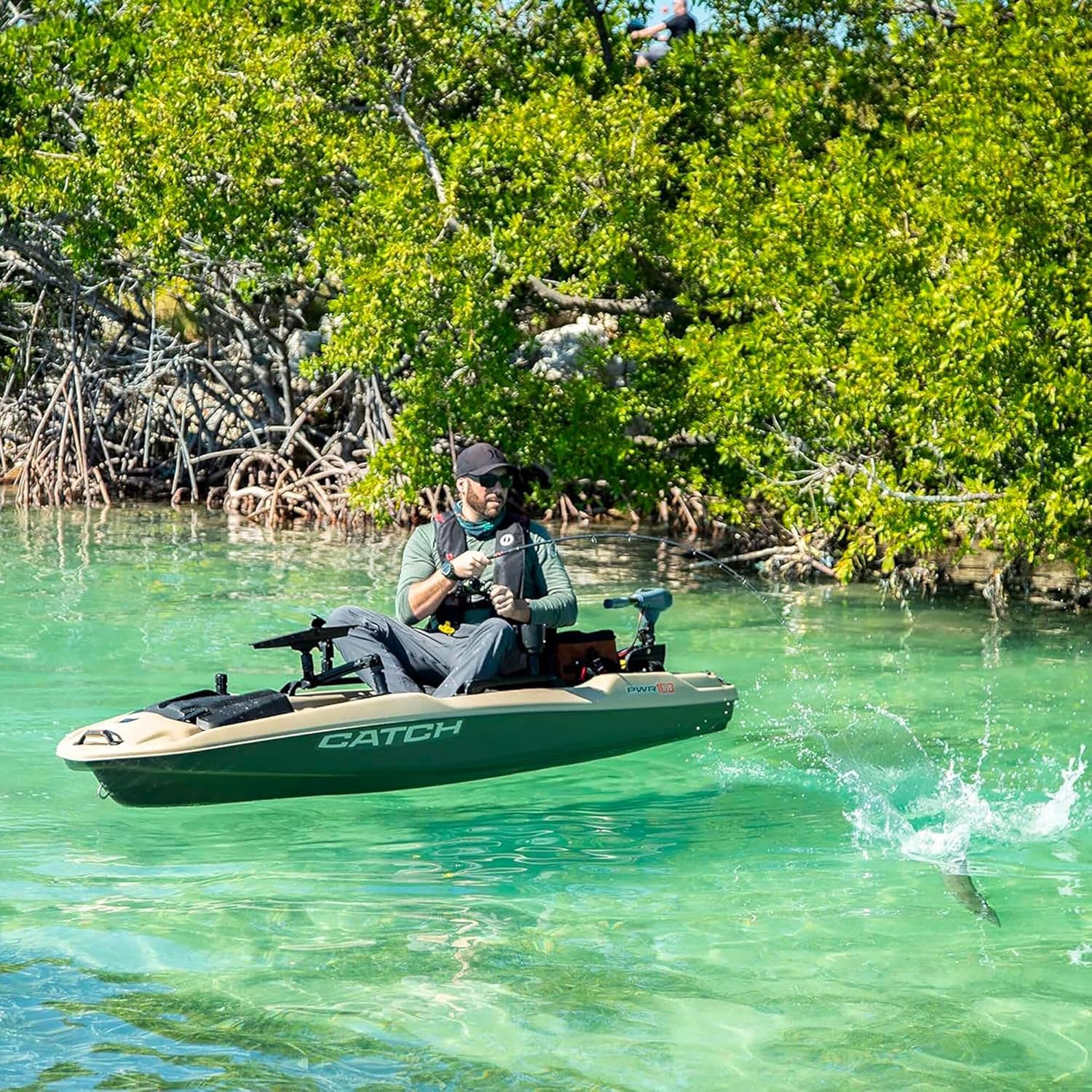 Pelican Catch PWR 100 - Sit-on-Top Fishing Kayak - Ergo360 Seating System - 10 ft - Forest Green/Magnetic Grey