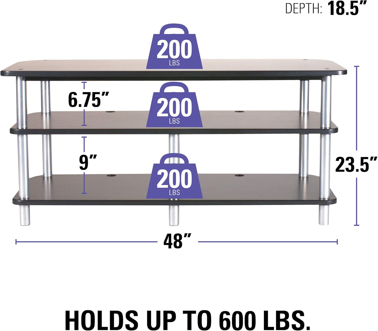 Sanus Heavy Duty Stand For AV Equipment - Extra Long 48" Design Looks Great Holding A TV In The Living Room Or Supporting Up To 400lbs Of Heavy Audio Equipment In The Back Closet