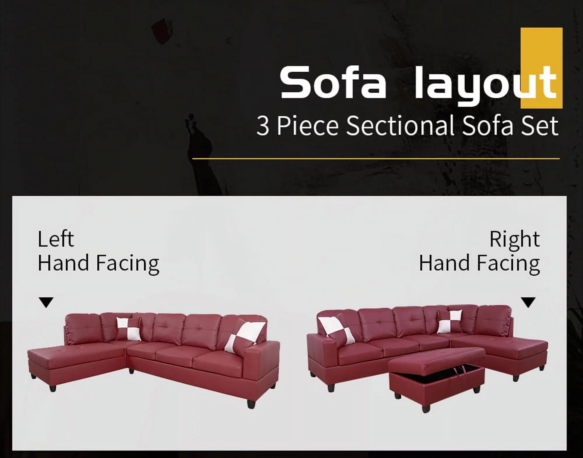 PonLiving Furniture Gentla 103.5'' Left or Right Facing Sleeper Sectional with Storage Ottoman, Living Room Sectional Couches Set, Brown Leather Sectional Sofa