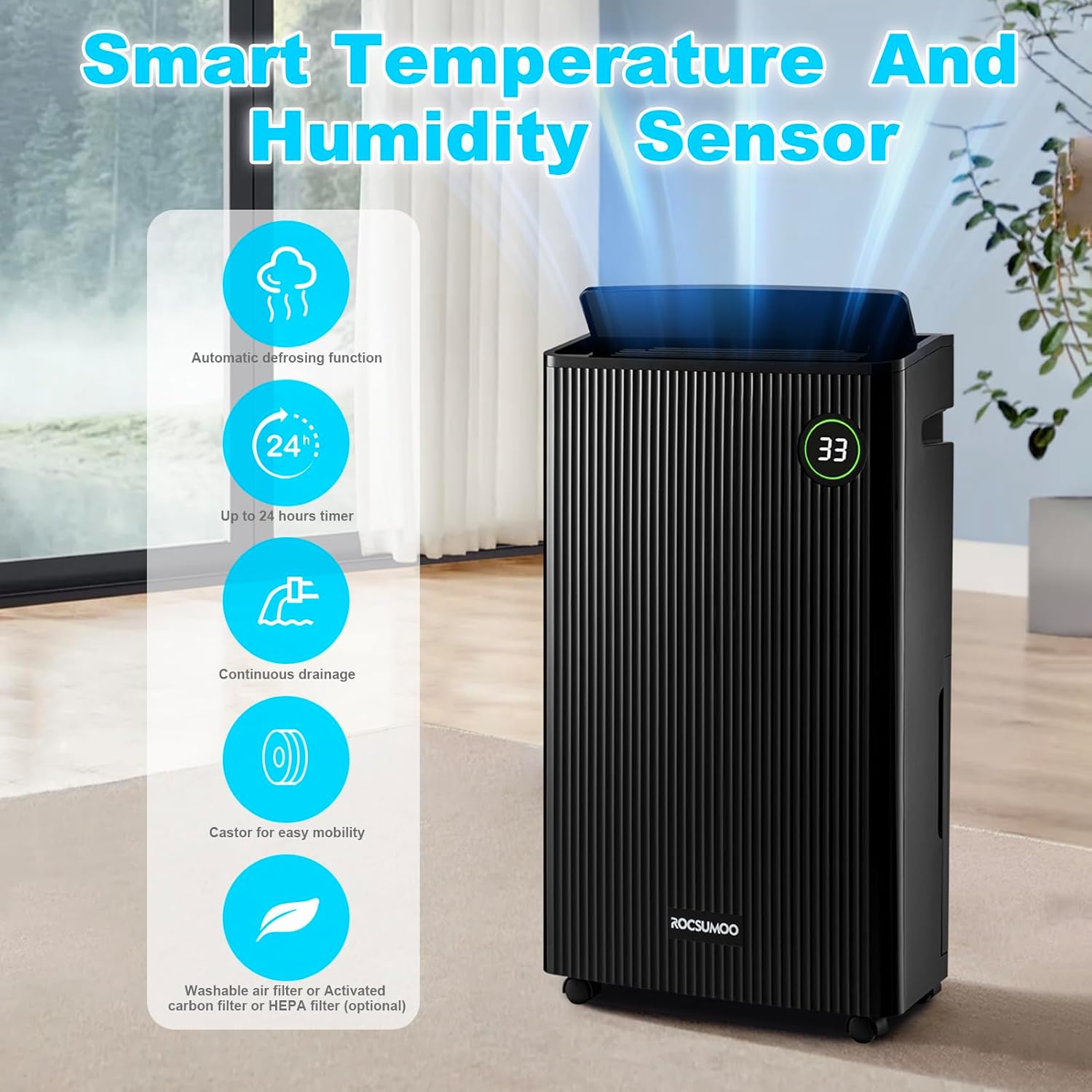 50 Pint Dehumidifier for Basement, Large Room & Home - 4500 Sq. Ft Dehumidifier with Drain Hose, 1.32 Gallons Water Tank, Intelligent Humidity Control, Auto or Manual Drainage, 24HR Timer