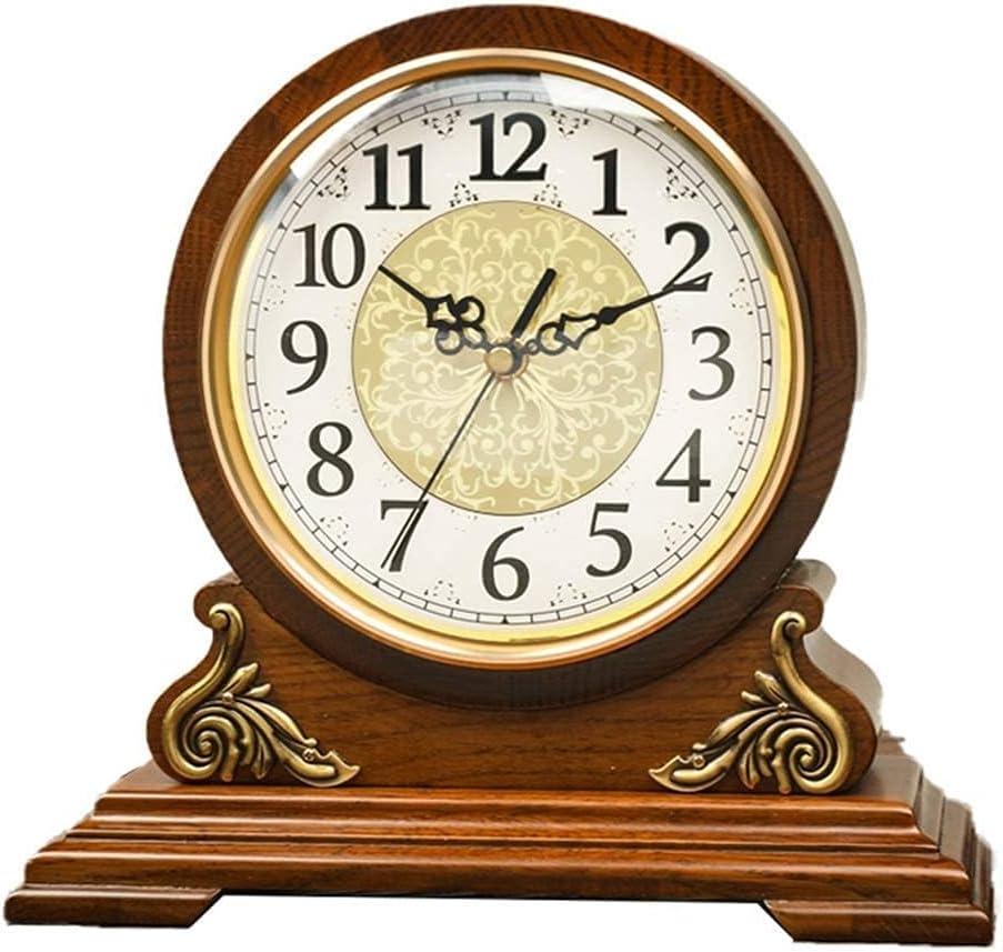 Antique Mantel Clock,Old Fashioned Retro Vintage Table Clock Mute Red Oak Framed Fireplace Clock, Desktop Clock Desktop Ornaments Home Bedroom Table Clock, HD Glass Table Clock Easy to Read.