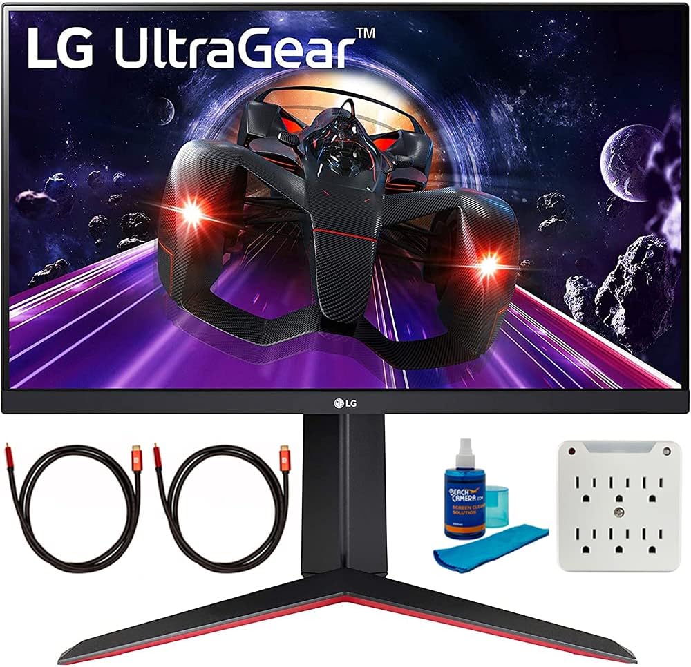 LG 24GN650-B 24 inch Ultragear FHD IPS 1ms 144Hz HDR Monitor with FreeSync Bundle with 2X 6FT Universal 4K HDMI 2.0 Cable, Universal Screen Cleaner and 6-Outlet Surge Adapter