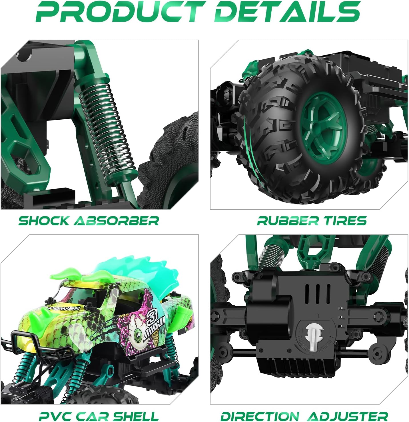 Remote Control Cars, Holyton 1:12 Large Scale Dinosaur Monster RC Trucks, 4WD Liftable Chassis Off Road Rock Crawler for Kids, 2 Batteries for 60+ Minutes Play, RC Car Toys Gift for Boy & Girls