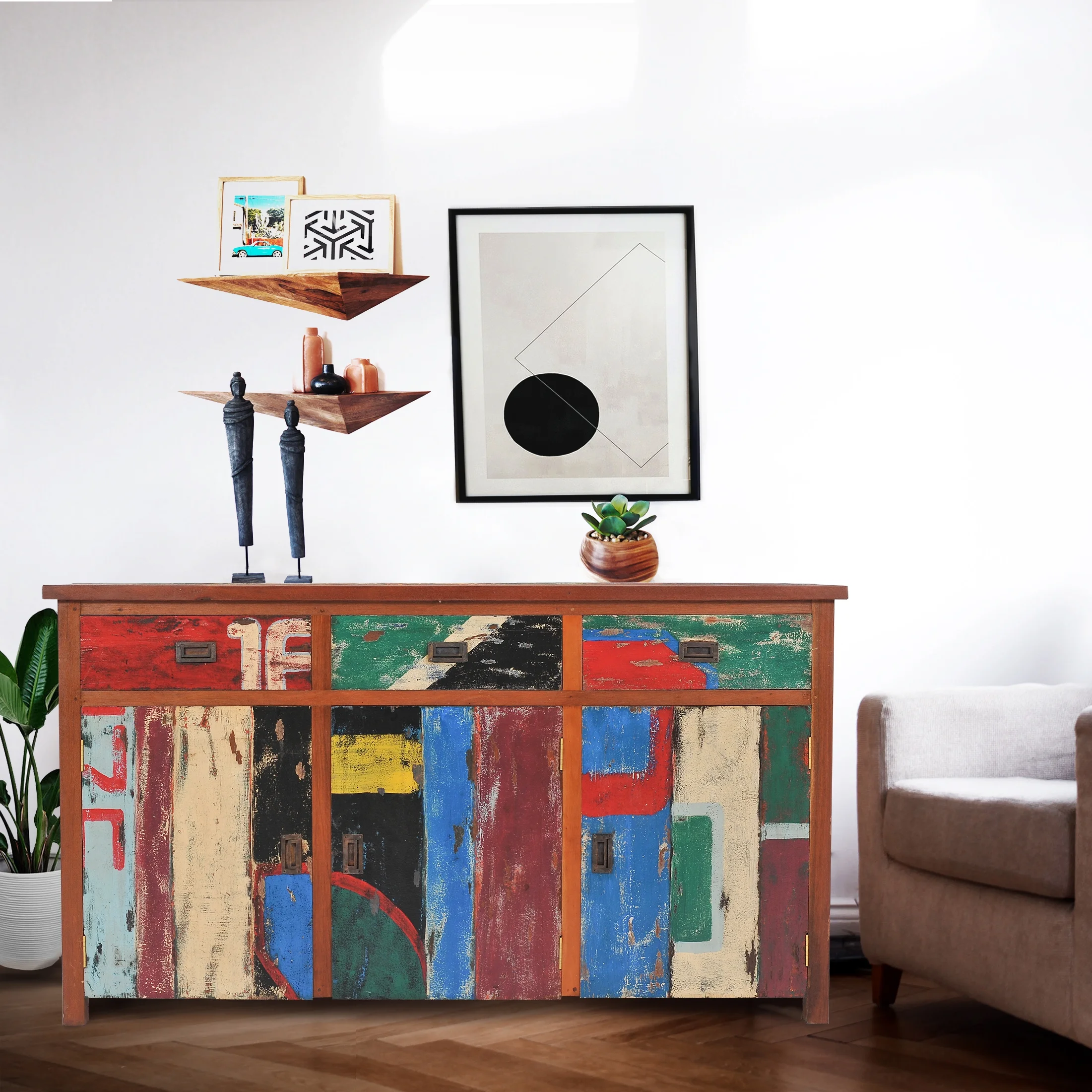 Marina del Rey Buffet with 3 Doors and 3 Drawers Made from Recycled Boats