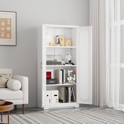 71" Tall Metal Storage Cabinet, Kitchen Pantry Storage Cabinets with Doors and 4 Shelves, White Pantry Cabinet, Utility Kitchen Cupboard, Large Steel Cabinets for Dining Room, Office, Living Room