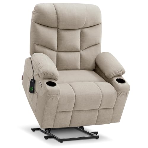MCombo Power Lift Recliner Chair with Extended Footrest for Elderly People, Fabric 7287 (Navy Blue, Medium)