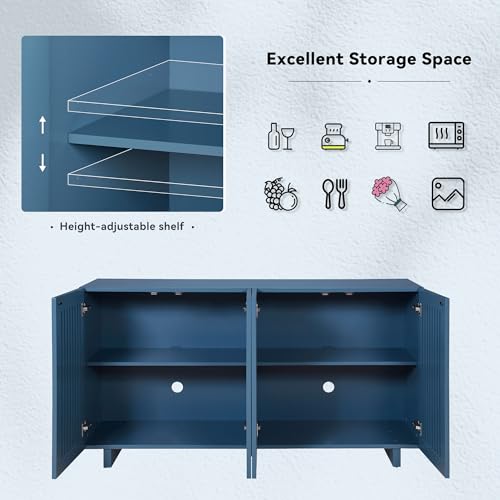 Storage Cabinet, 60" Buffet Cabinet with Storage, Wood Sideboard Cabinet with 2 Hollow Door and 2 Adjustable Shelves, Modern Accent Cabinet for Kitchen, Living Room, Dining Room (Almond)