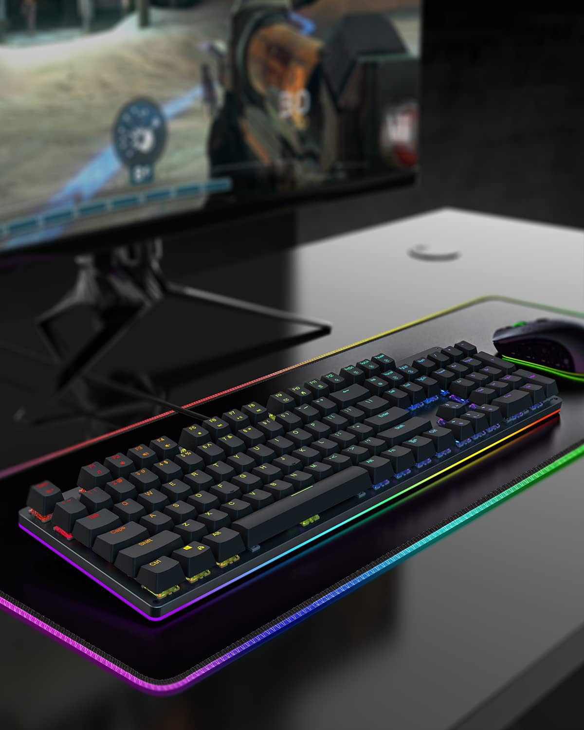 Black Shark RGB Mechanical Gaming Keyboard LED Backlit Wired Keyboard with Blue Switches, Programmable Macro, Anti-Ghosting 104 Keys for Desktop PC, Sixgill K2