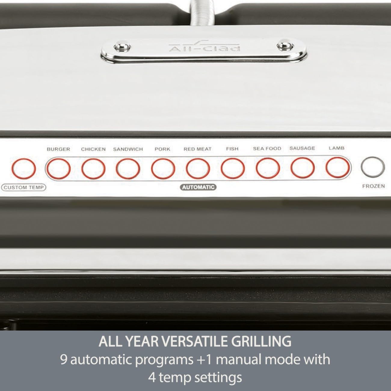 All-Clad AutoSense Stainless Steel Indoor Grill, Panini Press XL Automatic Cooking 1800 Watts Smokeless, Removable Plates, Dishwasher Safe