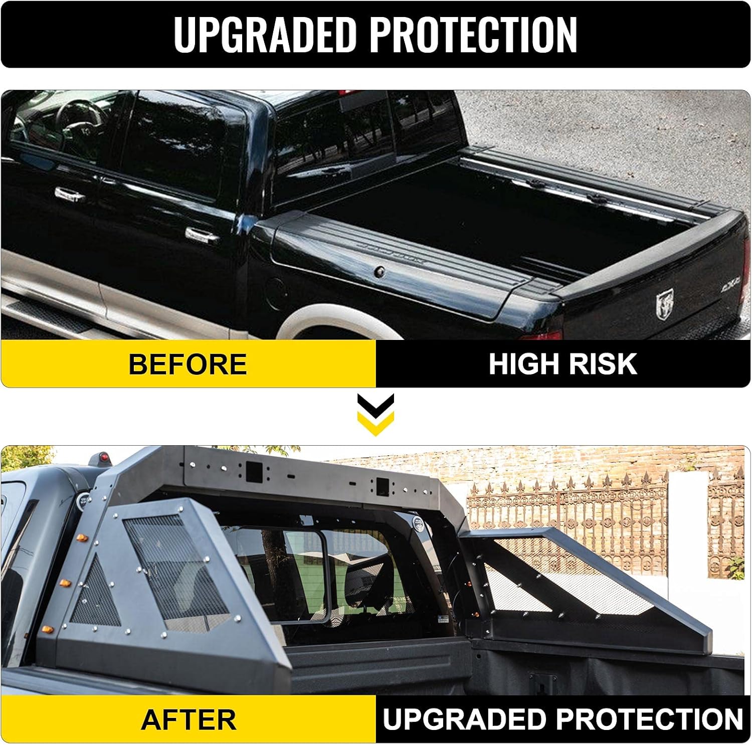 VEVOR Truck Roll Bar Chase Rack Adjustable with 6 Amber Auxiliary Side Marker Lamps, Universal Fit for Pickup Trucks