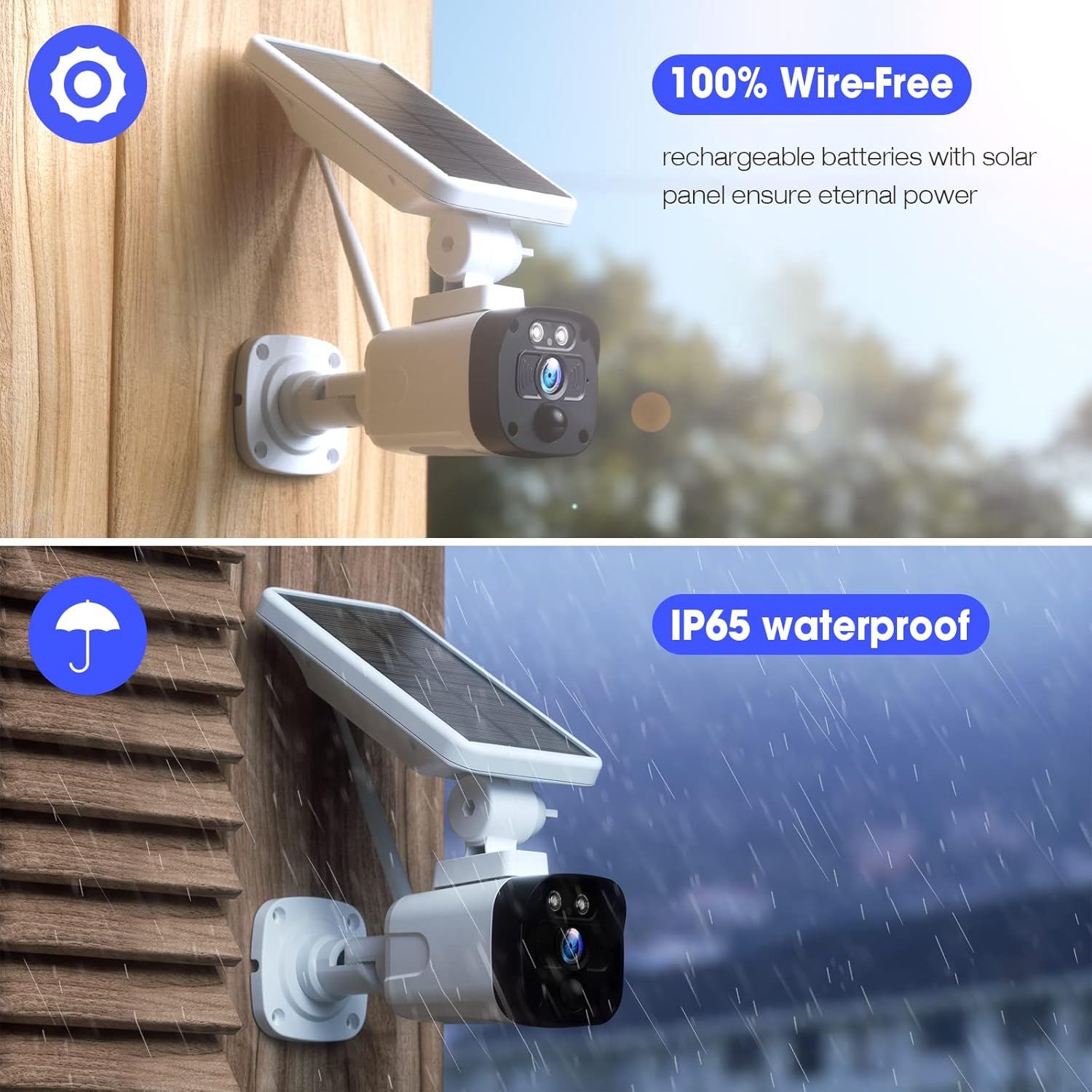 Solar Security Camera System Wireless, 3MP Outdoor WiFi Camera System with 2-Way Audio, PIR Motion Detection, Night Vision, IP65 Waterproof for Home Monitor(Includes Base Station & 3 Solar Cameras)