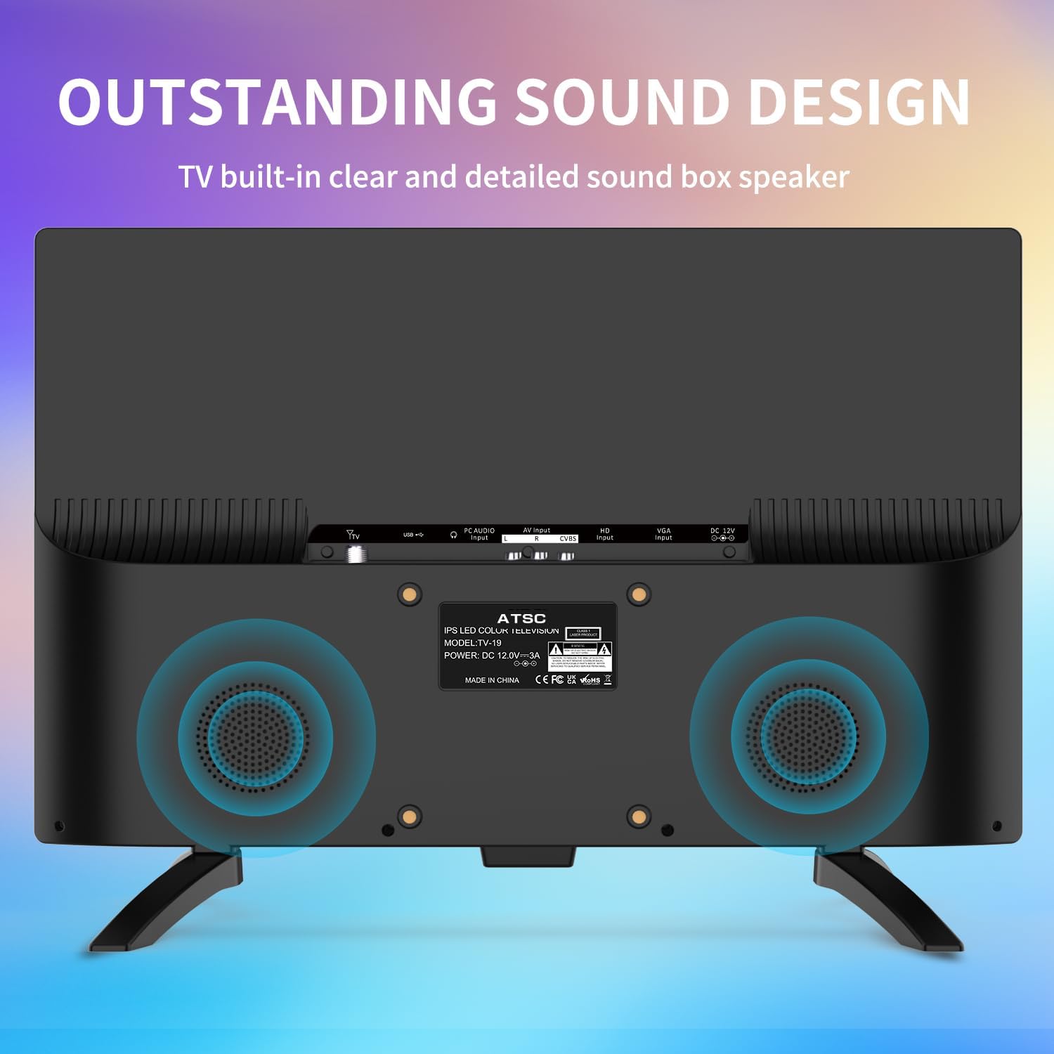 19 Inch Flat Screen TV Built in Digital ATSC Tuners, 1080p LED TV with HDMI VGA AV USB Port for Kitchen, Bedroom, RV, Caravan, Camping, Outdoor