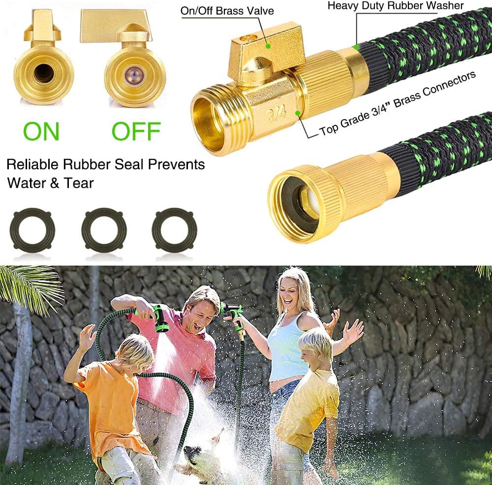 Upgraded Expandable Garden Hose,75 FT, 3/4" Solid Brass Connectors,10 Function Spray Hose Nozzle, Leak Proof and Lightweight Retractable Water Hose, Durable 3-Layers Latex Collapsible Hose Pack of 2