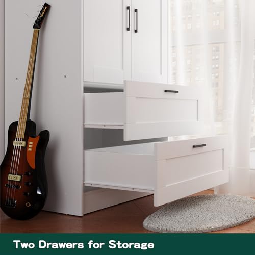Wood Wardrobe Closet with 2 Doors and Drawers，Bedroom Freestanding Armoire Storage Cabinet with Shelves，Wooden Wardrobe Combination for Hanging Clothes Feng Hua Li Zhi (31.5”W X 18.9”D X 68.9”H)