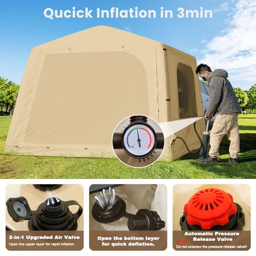 Inflatable Tents for Camping, Blow Up Tent with Hand Pump, Easy Setup Inflatable Hot Tent with Stove Jack, Waterproof Oxford Air Glamping Tents for Camping Adult 4-6 Person