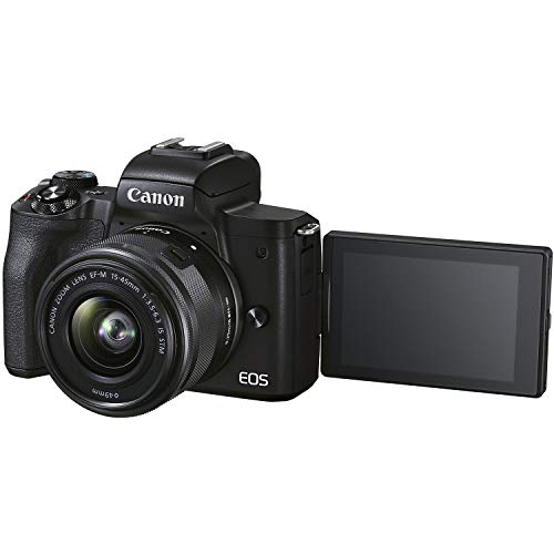 Canon EOS M50 Mark II Mirrorless Digital SLR with 15-45mm Lens Kit (Black) + 32GB Memory Card + 3 Piece Filter Kit, Tripod, Flash + Photography Bundle