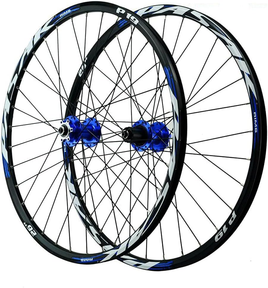 LvTu Mountain Bike MTB Wheelset 26/27.5/29 inch Alloy Disc Brake Sealed Bearing Bicycle Wheel 7-12 Speed Cassette 32H Rim (Color : Blue, Size : 29 inch)