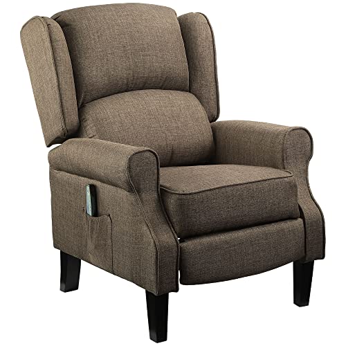 HOMCOM Vibration Massage Recliner Chair for Living Room with Heat, Wingback Single Sofa, Modern Suede Fabric Push Back Reclining Chair with Footrest, Side Pocket, Black