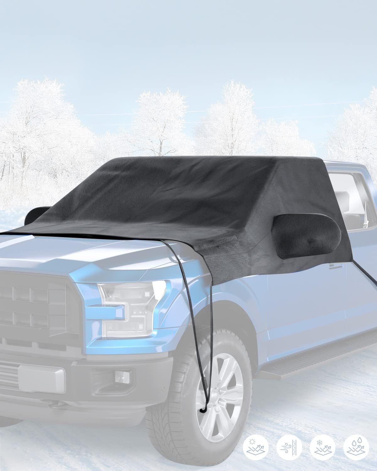 ISSYAUTO Windshield Snow Cover Fit for Truck Pickup Larger Windshield Cover for Ice and Snow, Waterproof Thicken Winter Windshield Cover Compatible with f150, Silverado, Tacoma, Tundra, Ram Pack of 2