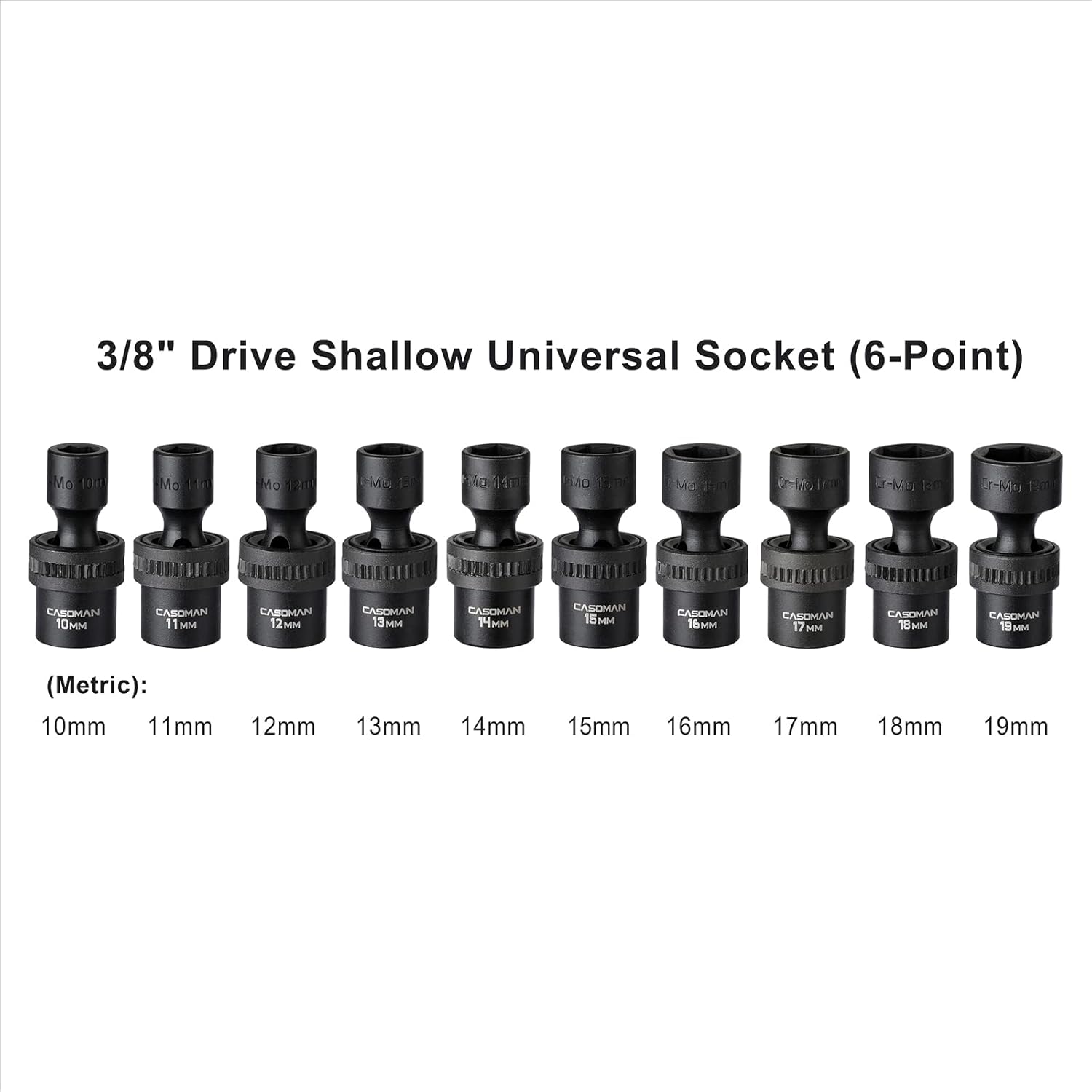 CASOMAN 15 PCS 3/8" Drive Shallow Universal Impact Socket Set, 6 Point, Metric,8-22mm