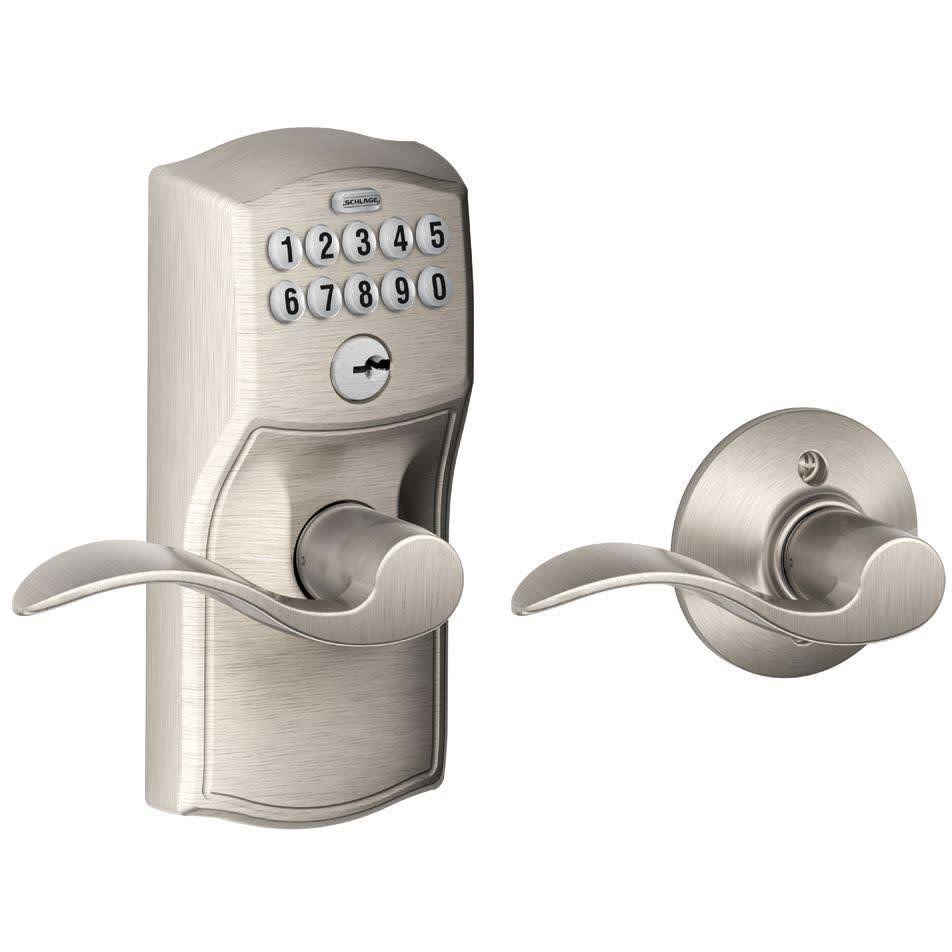 Schlage Camelot - Keypad Entry with Auto-Lock Door Satin Nickel Accent Lever