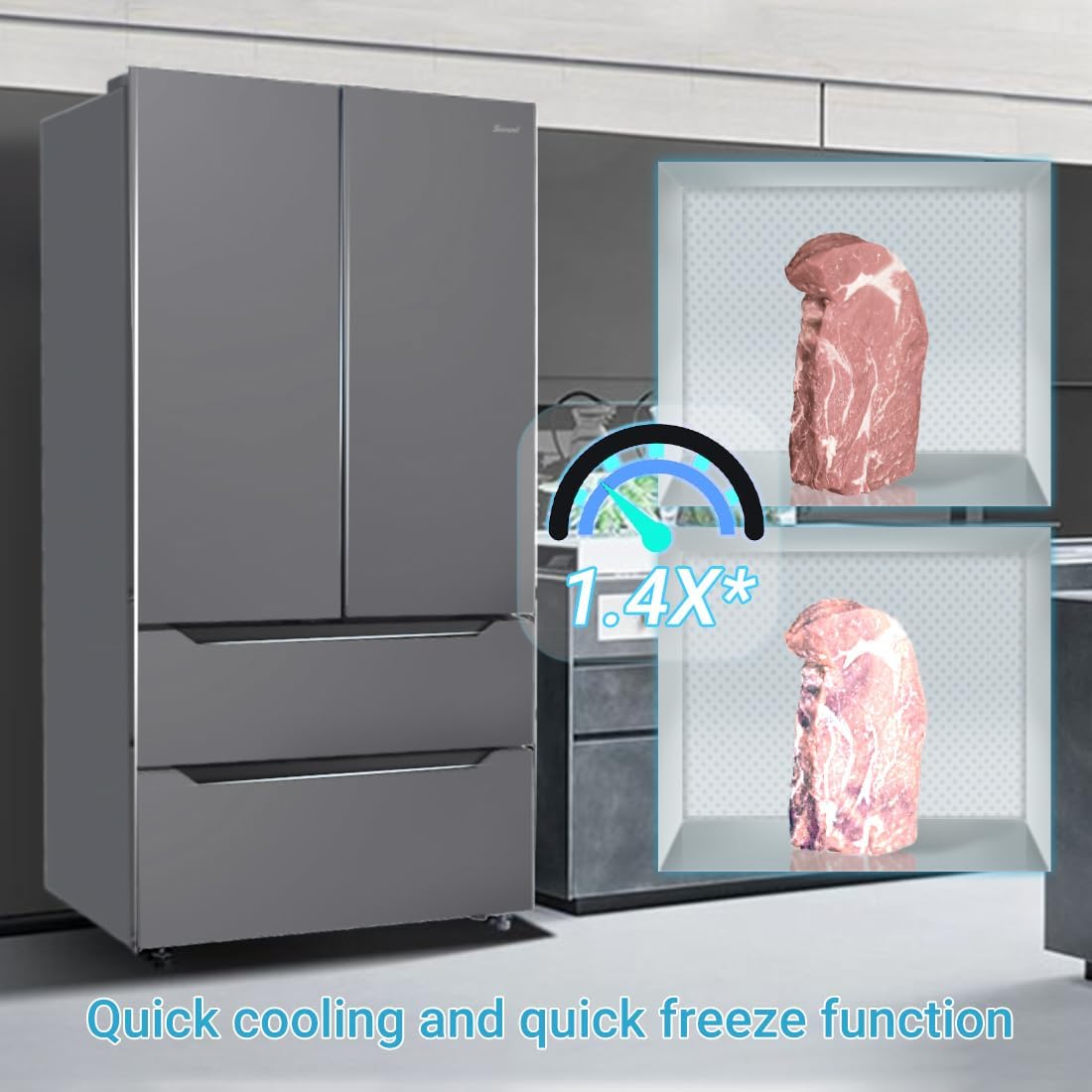 Smad 36" French Door Refrigerator 22.5 Cu.Ft, Refrigerator with Ice Maker, Counterdepth Refrigerator Bottom Freezer, Automatic Defrost, Humidity Controlled, Fingerprint-Proof Stainless Steel
