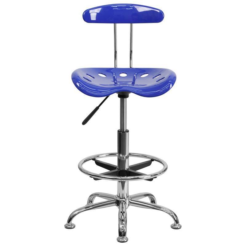 Vibrant Nautical Blue and Chrome Drafting Stool with Tractor Seat