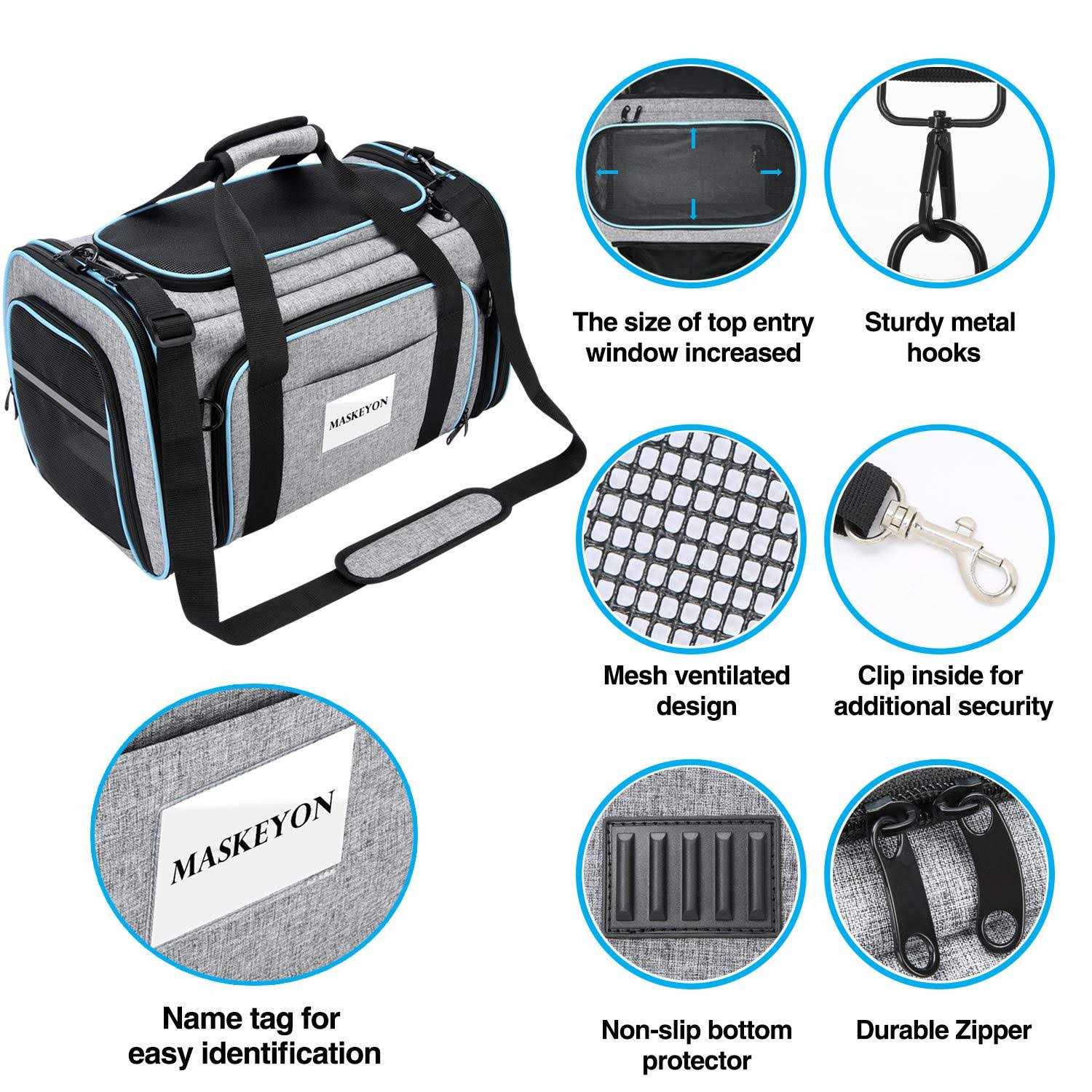 MASKEYON TSA Airline Approved Soft Sided Pet Carrier 4 Expandable Large Travel Carrier Collapsible with 3 Removable Washable - Pet Supplies online store