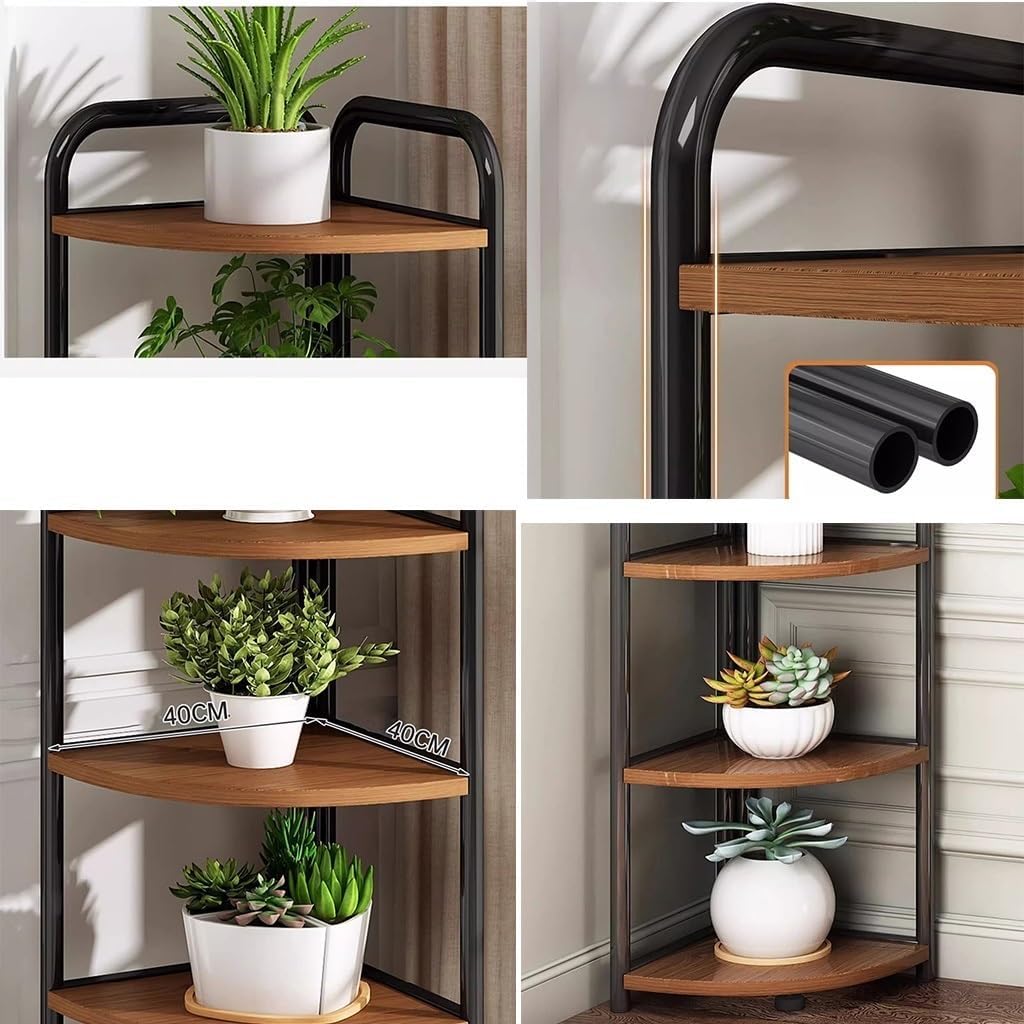 5 Tier Wood Plant Stand, Indoor Corner Metal Flower Rack, Multiple Flower Pot Holder Organizer for Home Garden Patio Bathroom Office Living Room Balcony