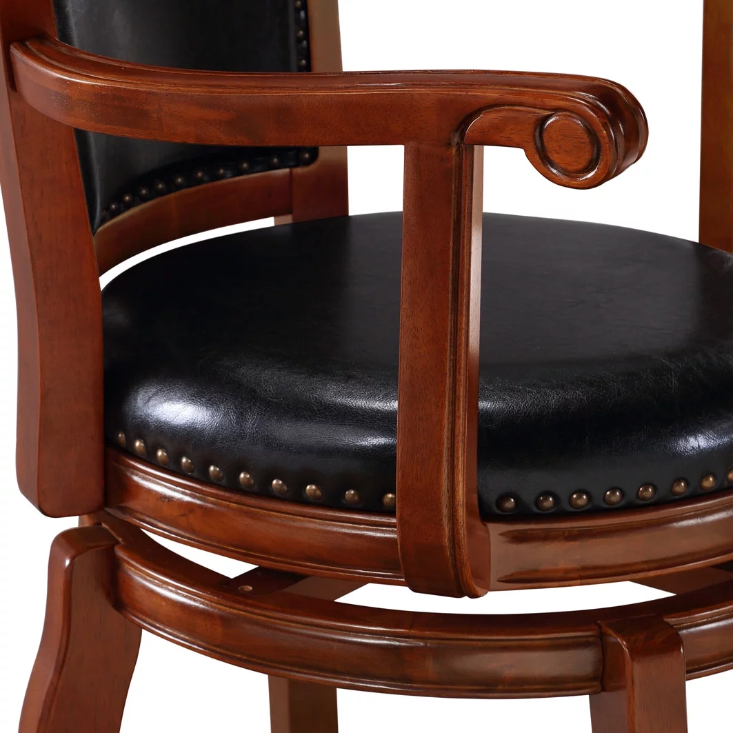 Boraam Jones 29in. High Back Swivel Wood Bar Stool with Arms - Black/Cherry Finish