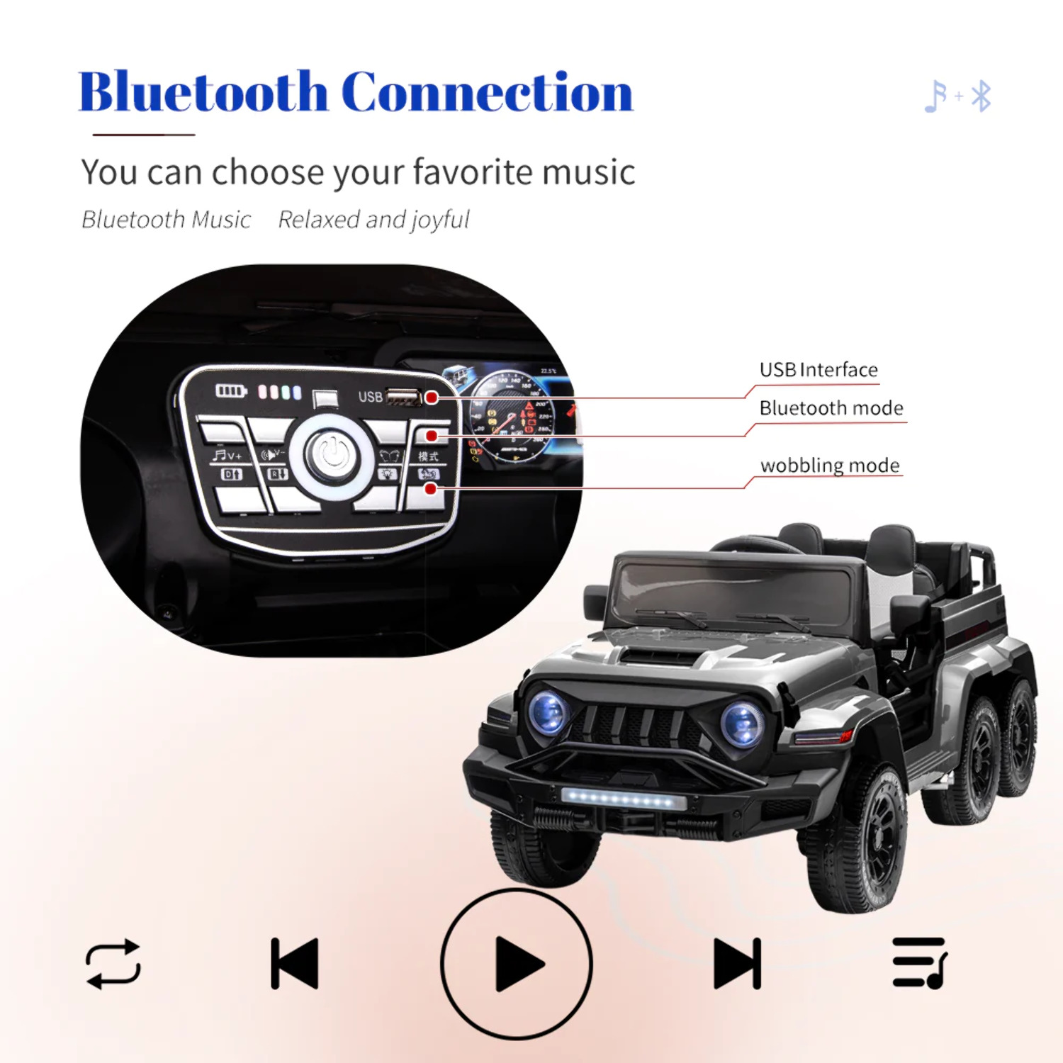 Electric 6-Wheel 24V Kids Ride On Car Truck with MP3, USB, LED Lights, and Remote Control