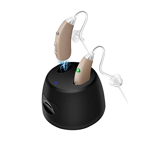 Banglijian Hearing Aids - Noise Reduction, Clear Sound, Volume Control, Easy Operation, Magnetic Charging, Long Battery, small BTE Hearing Amplifiers for Seniors- Designed for Mild to Severe Loss(Beige)