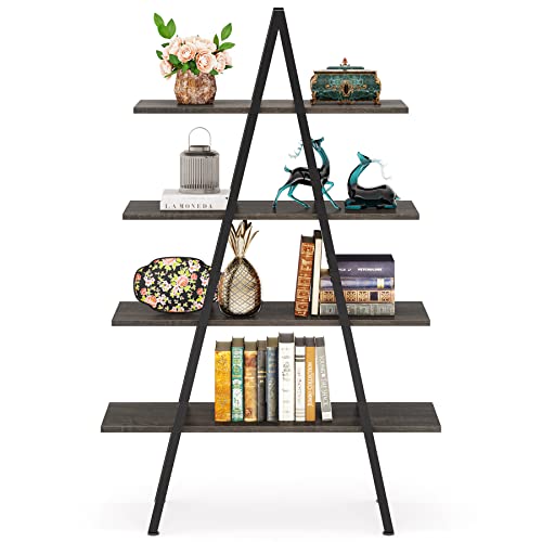 Tribesigns 4-Tier Bookshelf, A-Shaped Bookcase 4 Shelves Industrial Ladder Shelf Open Display Shelves Book Storage Organizer for Living Room, Home Office