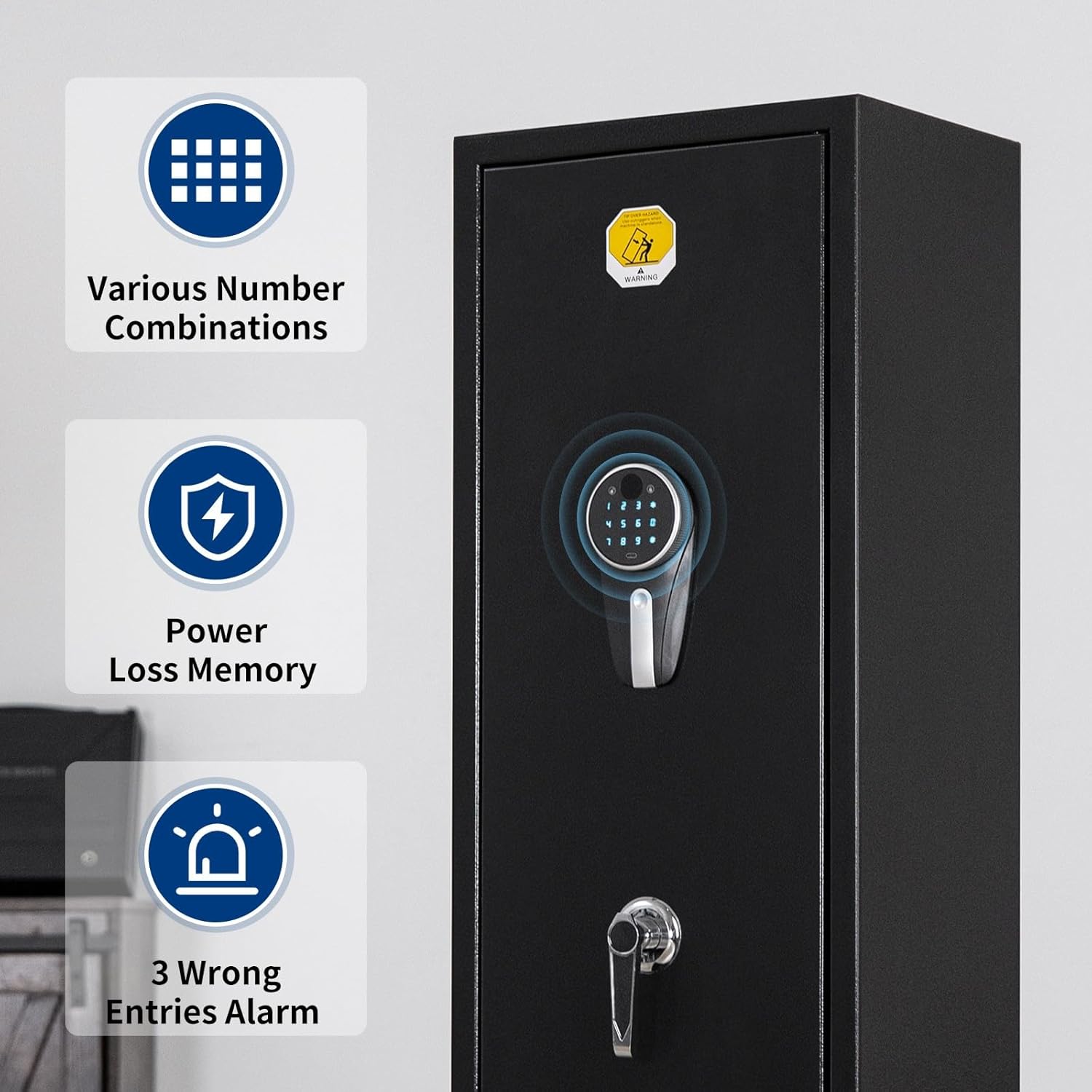 BlackSmith 6 Long Gun Safe for Rifle Pistols Home Rifle Gun Safe Quick Access Handgun Safe with Keys Keypad Wall Mount Large Gun Cabinet with Pistol Rack Pockets Rifle Racks Ammo Storage