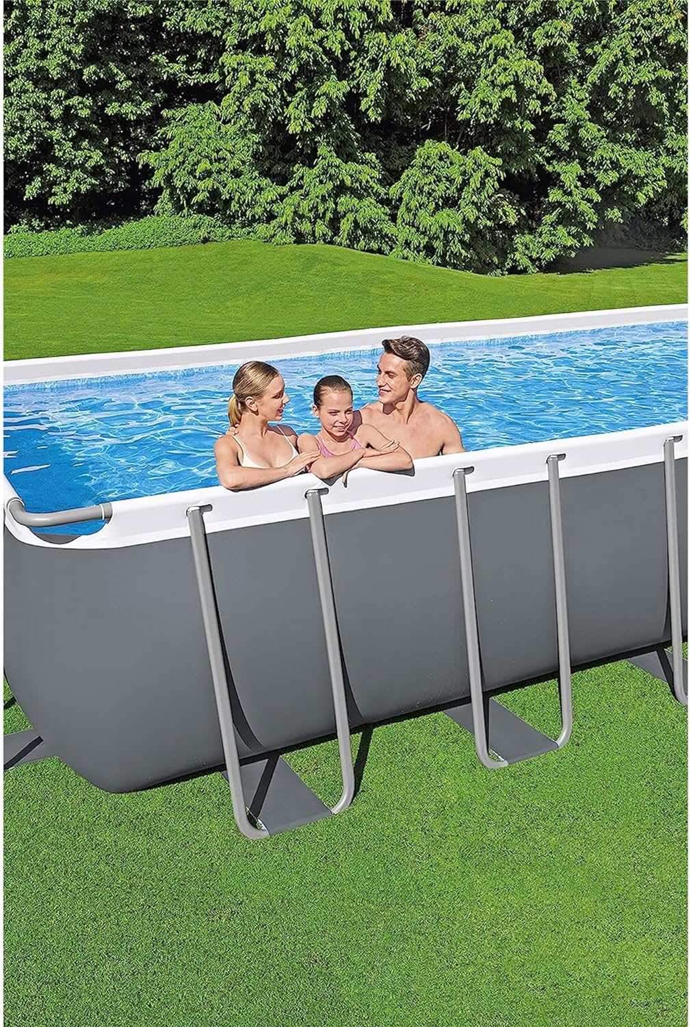 Bestway Power Steel 31' 4" x 16' x 52" Rectangular Metal Frame Above Ground Swimming Pool Set with 2,200 GPH Filter Pump, Ladder, and Pool Cover