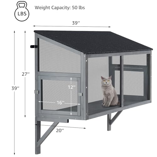 beeNbkks Bug Proof Cat Catio, Window Box Enclosure for Indoor Cats, Wooden Cat Window Perch House, Expandable for Multi Cats, Secure Comfortable Outdoor Haven for Cats, Keep Bugs Insects Out