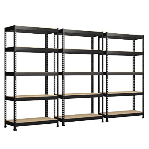 PrimeZone 2 Pack Storage Shelves 48" x 24" x 72" - 5 Tier Heavy Duty Adjustable Garage Storage Shelving, Metal Storage Utility Rack Shelf Unit for Warehouse Pantry Closet Kitchen, Black
