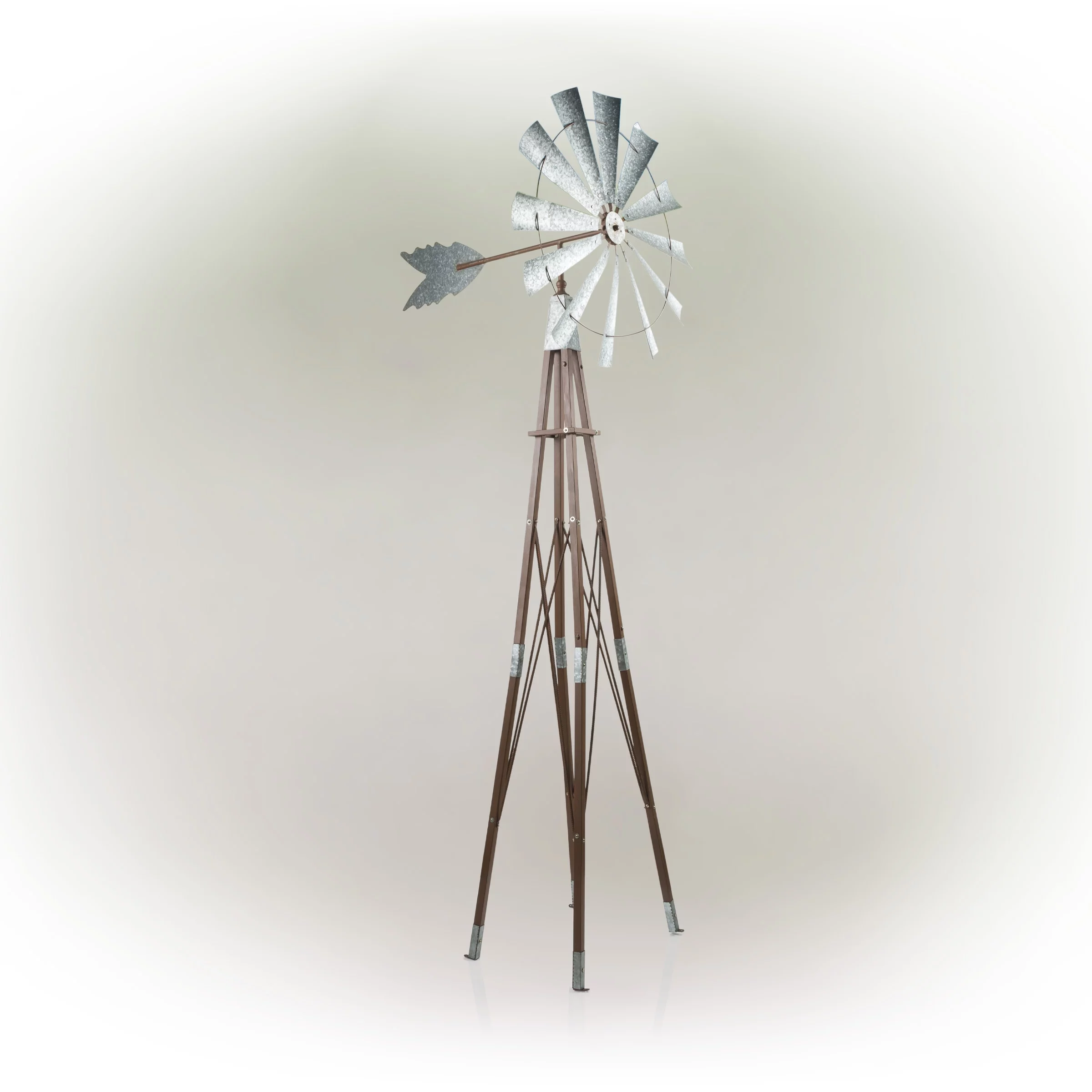Alpine Corporation 32" x 38" x 101" Galvanized Metal Kinetic Windmill, Silver/Brown
