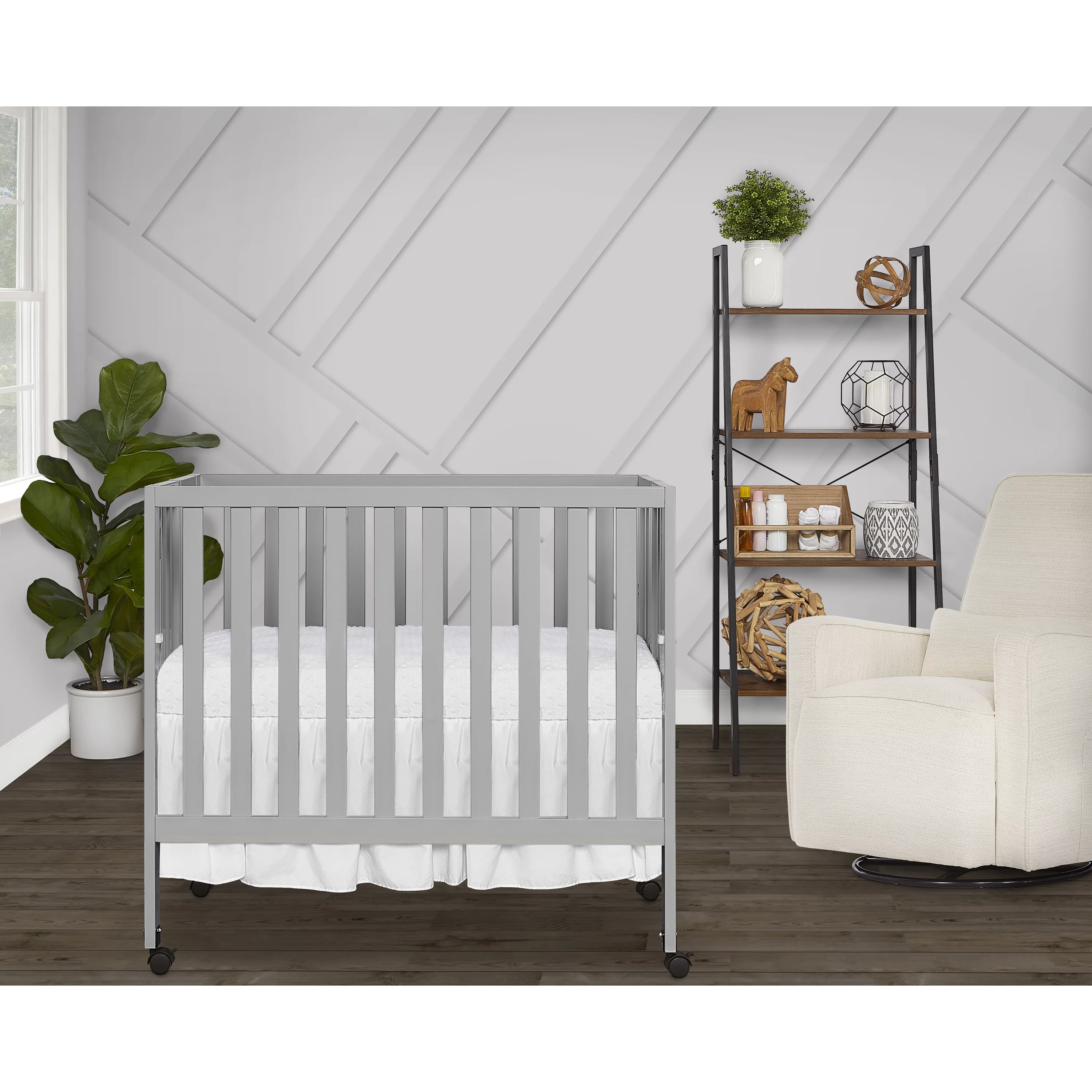Dream On Me Jett Non-Full Size Folding Crib in Pebble Grey, Patented Folding System