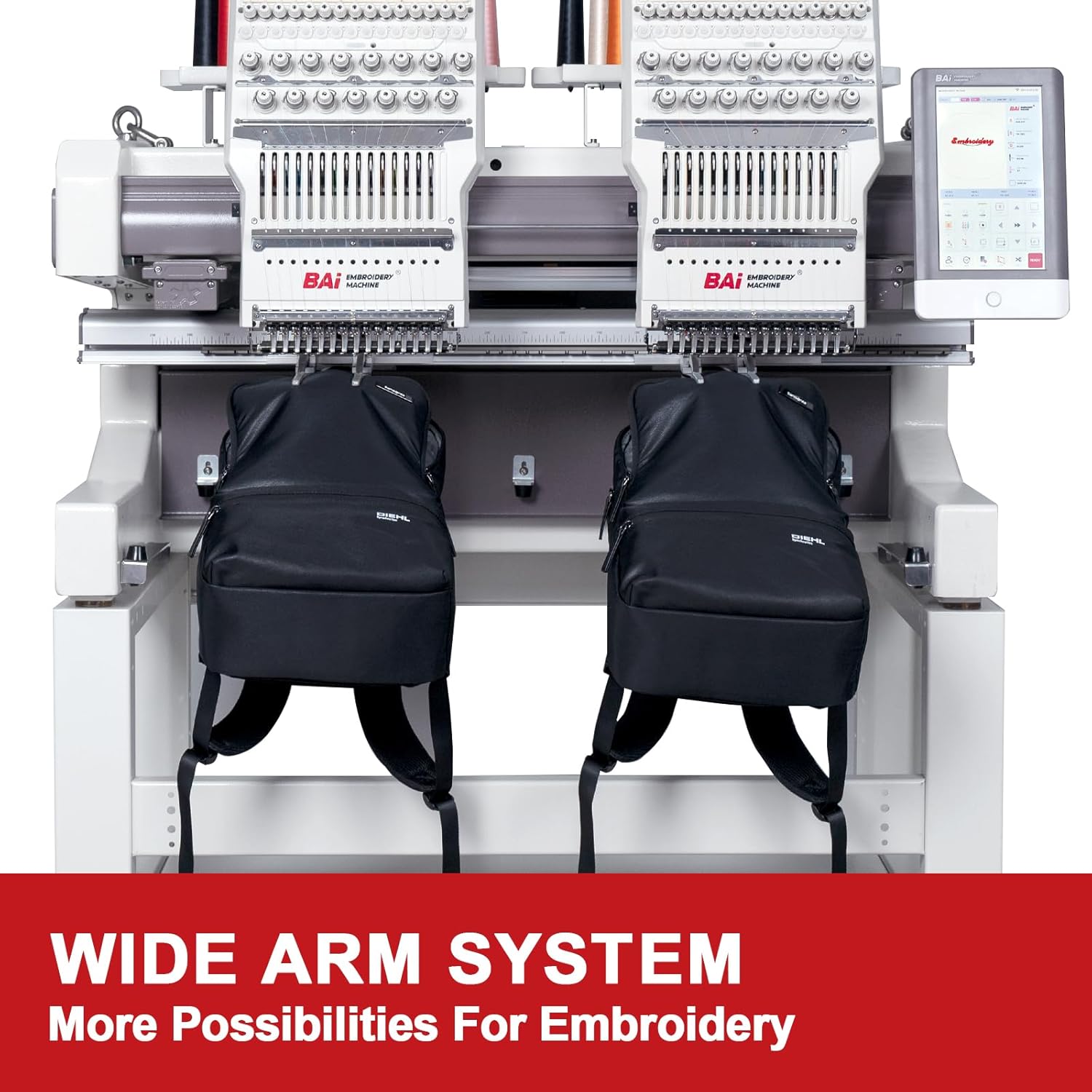 BAi VisionV22-2 Embroidery Machine Double Head Multi Needles Embroidery Machine for Hat, Heavy Duty Structure Industrial Embroidery Machine,15.7x17.7 Inches Embroidery Area and Wide Arm System