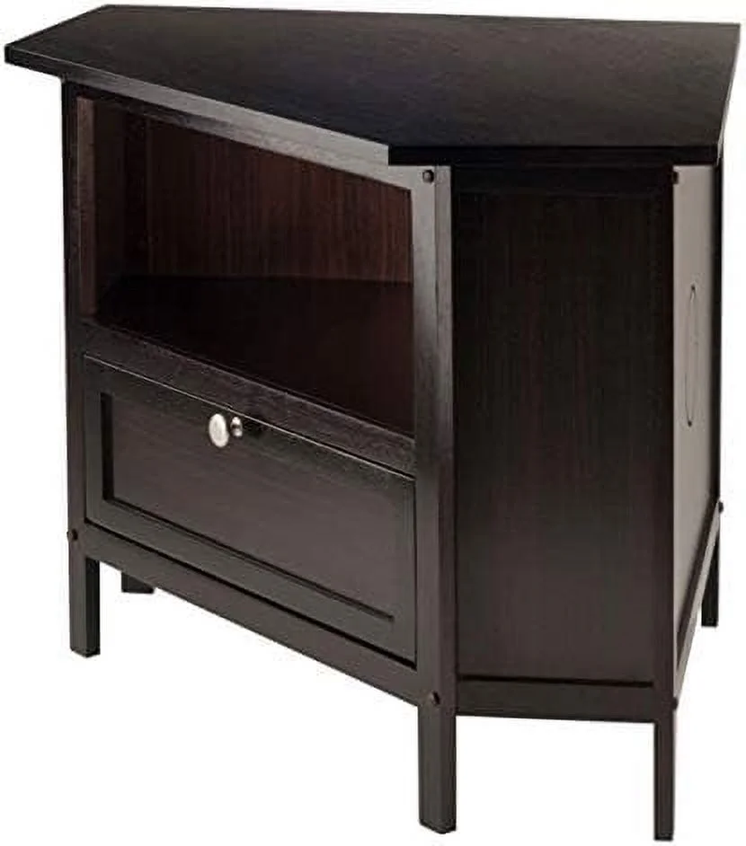 Wood Zena Corner TV Media Stand - Espresso, 27" TV Capacity, Open Shelf & Pull-Down Door, Wire-Access Grommet, Easy Assembly, 34.65" W X 23.94" D X 22.28" H
