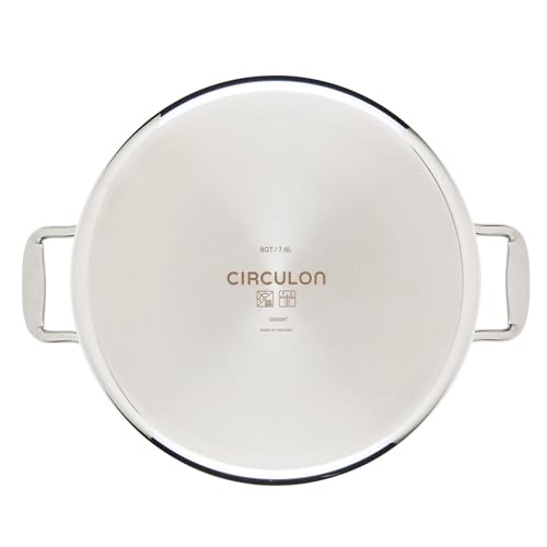 Circulon C1 Series Clad Stainless Steel with ScratchDefense Technology Cookware Nonstick Induction Stockpot with Lid, Metal Utensil Safe, 8 Quart - Polished Stainless Steel