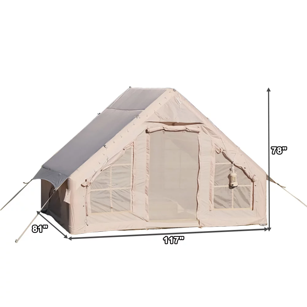 Inflatable Camping Tent with Electric Pump, Glamping Tent, Waterproof Windproof Oxford Tent, Outdoor Blow Up Tent, Easy Setup, Four Season Luxury Cabin Tent with Mesh Windows & Doors