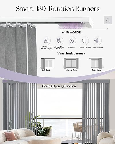 Graywind Motorized Vertical Blinds Compatible with Alexa Google Privacy Reversible Blackout Smart Vertical Blind Remote Control Track Slats Set for Home Office, Width Up to 157", Contract Color