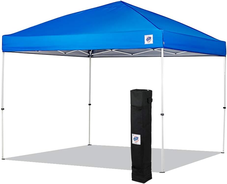E-Z UP Envoy Instant Shelter Canopy, 10' x 10', Roller Bag, 4-Piece Spike Set, Recreational Grade Royal Blue Top