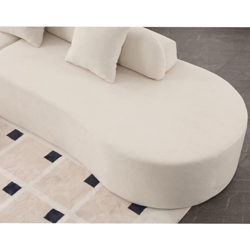 130.5'' Modern Cloud Sectional Sofa, 4-Seat Curved Modular Couch, Comfy Terry Cloth with 3 Pillows, Minimalist Design for Living Room, Hotel, Apartment, Studio, No Assembly Required-Beige