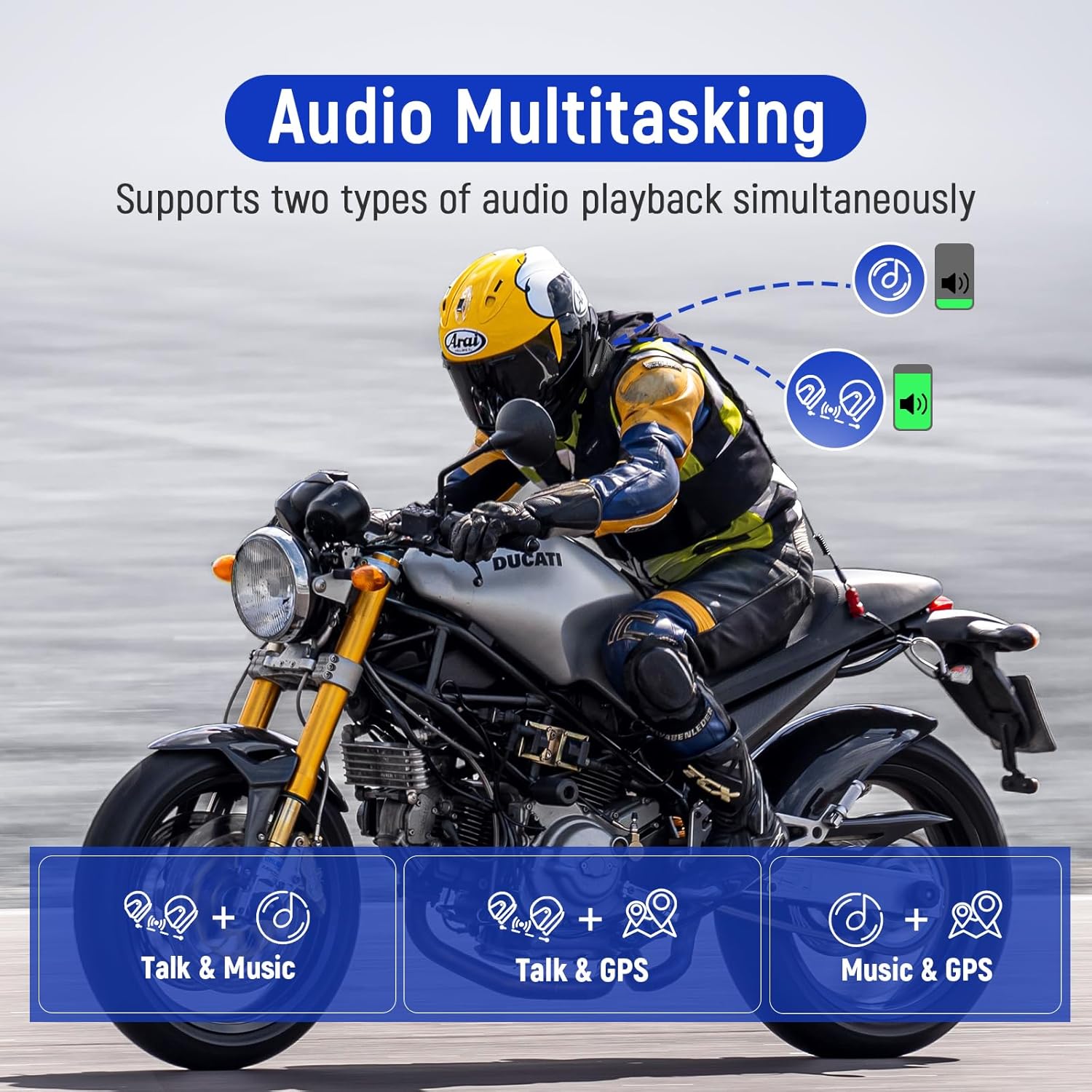 LEXIN MTX Motorcycle Bluetooth Headset, Mesh Intercom 24 Riders, Audio Multitasking Helmet Bluetooth Communication System, Waterproof/Voice Assistant/FM Radio/Music Sharing for Snowmobile, 4 Pack
